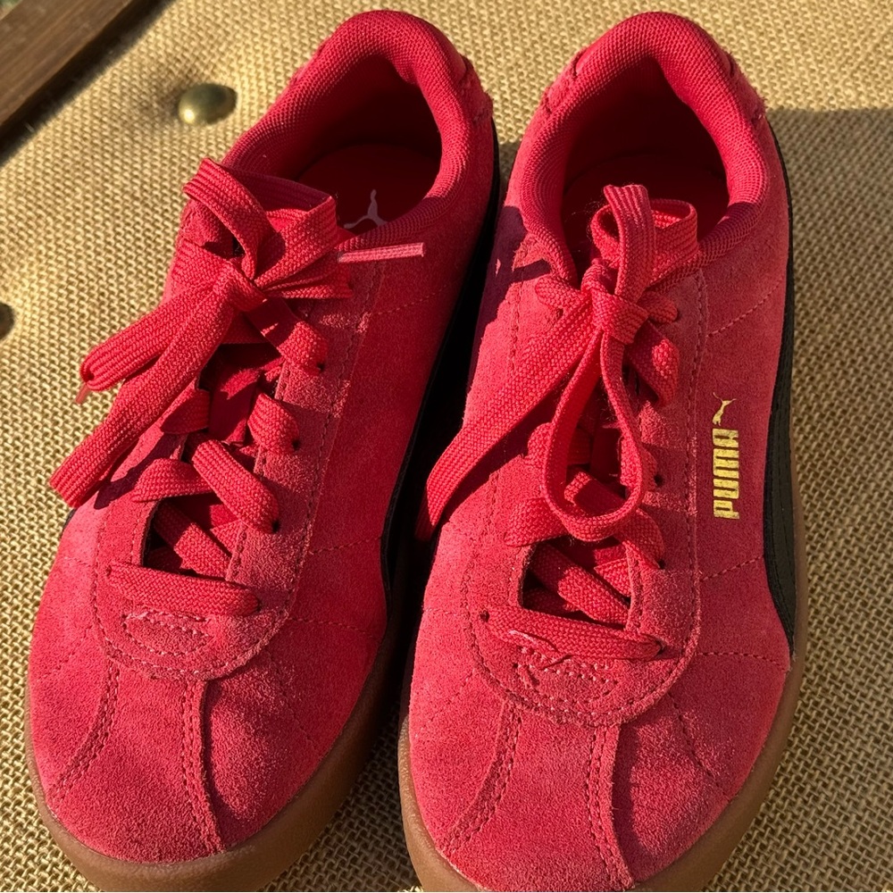 Puma Palermo Kids Sneakers Size (2) Red Pink Suede Black Stripe Gum Sole - Picture 3 of 8